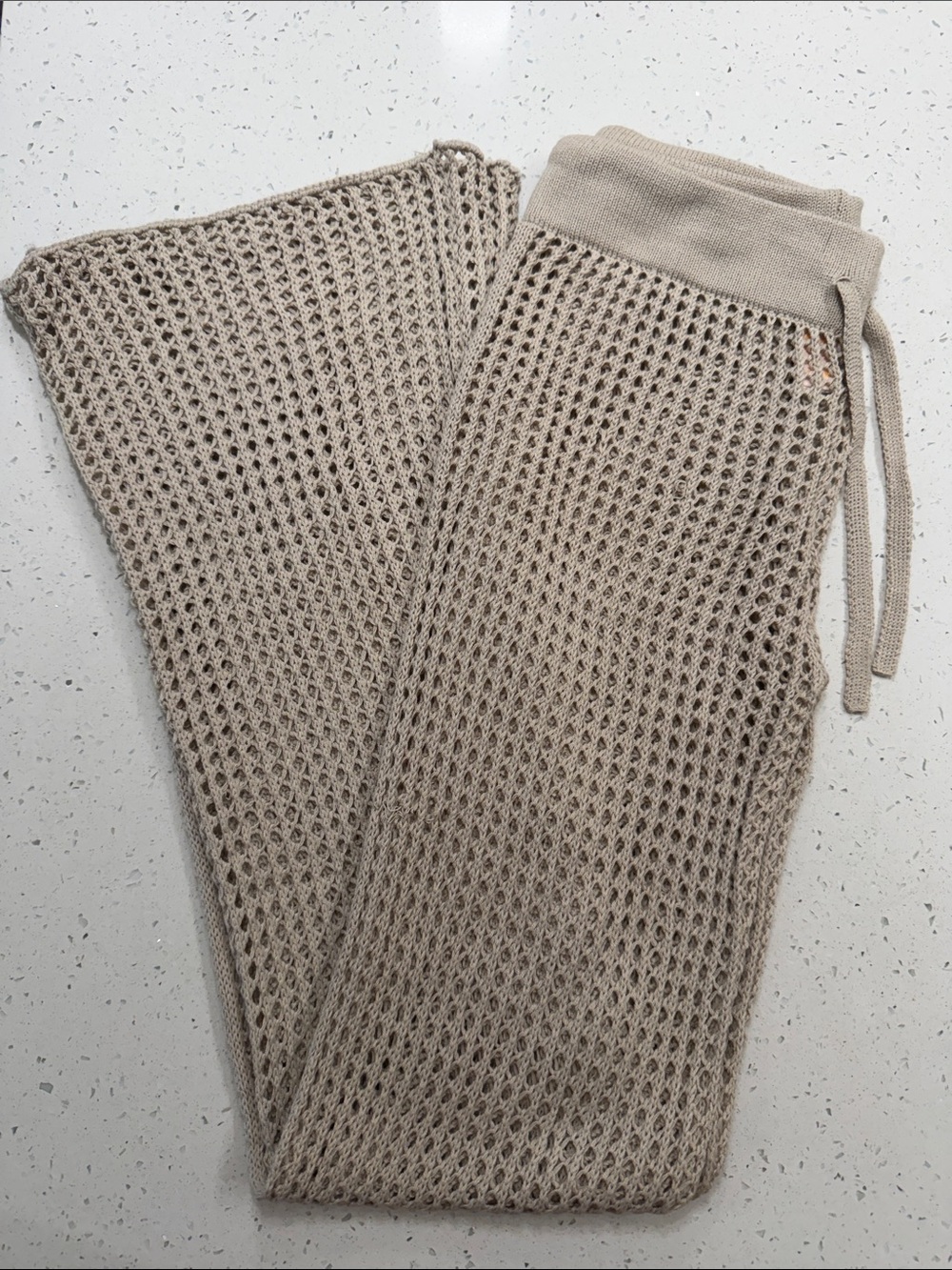 Wide Leg Knit Mesh Pants in Beige